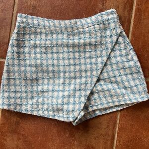 Blue and White Tweed Plaid Skort